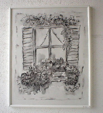 A-02 Aquarell s Fensterl Weissrahmen 50x40