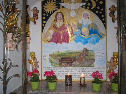 Kapelle Fürthauer :Altarbild die HL. Dreifaltigkeit auf eine Metalltafel gemalen
