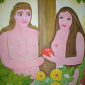 Metallmalerei:Adam und Eva im Paradies auf eine Metalltafel gemalen