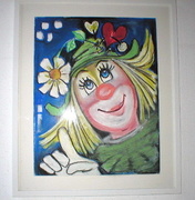  Pastell Kreide: Clown Weissrahmen 60x50; Ein Geschenk an den Kindergarten Grieskirchen