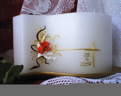 Hochzeitskerze mit Blattwachs handmodelliert - Rückseite