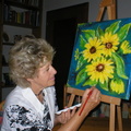 Sonnenblumen auf Spanplatte malen