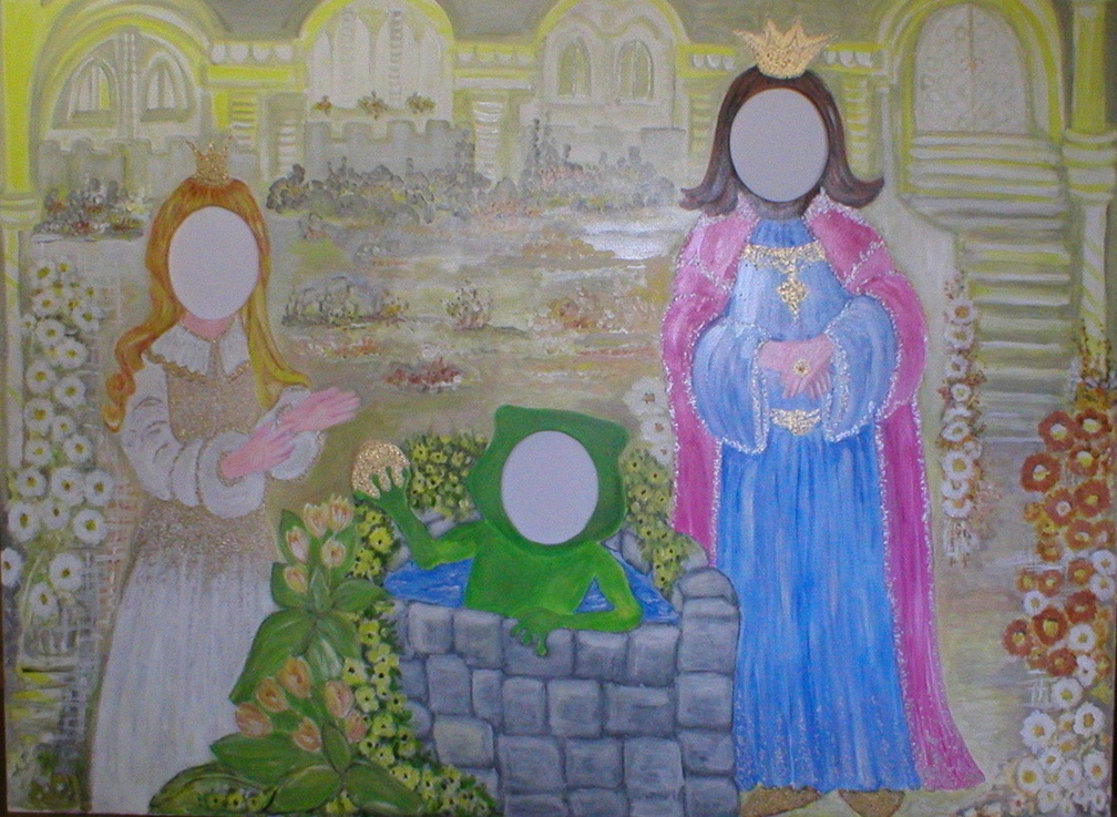 Kindergarten Pichl: Hier malte ich auf eine Holzwand den Froschkönig und eine Ritterburg Bild 1- 6