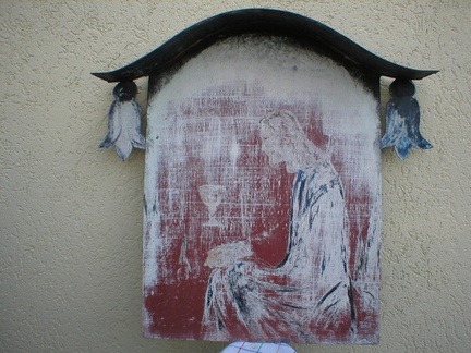 Marterl in St. Ulrich bei Steyr: Malen auf einer Metalltafel: Der für uns Blut geschwitzt hat.Bild 1 - 3