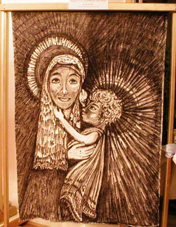  Altartuch Maria mit dem göttlichen Kind auf Leinen gemalen