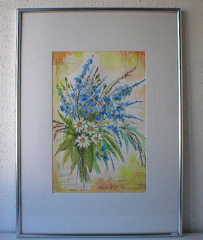 A-06 Aquarell Blumenstrauss Silberrahmen 70x50