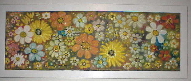OEM-1 Oelmalerei Blumen Bogen Holzrahmen 40x120 cm